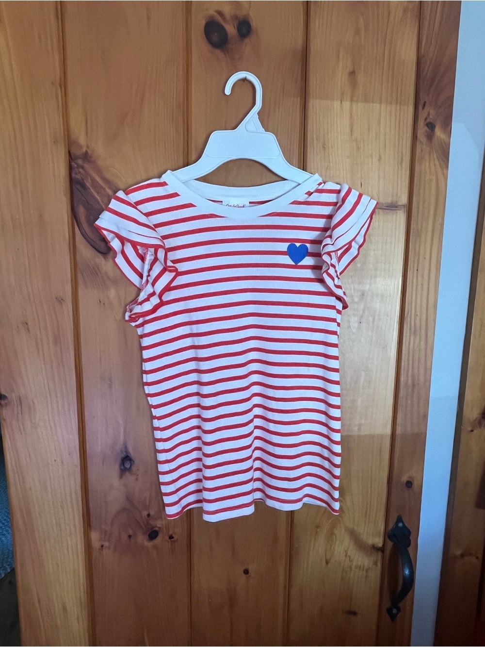 Cat & Jack Red and White Striped Short Sleeve Top with Blue Heart